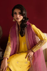 Yellow 3 Pc Embroidered Egyptian Cotton Suit