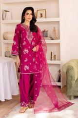 Embroidered Solid Dress - 3 Pc