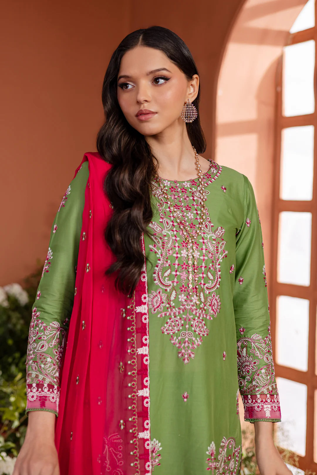 Turf Green 3 Pc Fully Embroidered Pima Lawn Suit