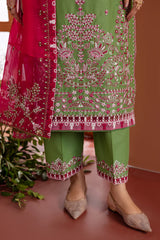 Turf Green 3 Pc Fully Embroidered Pima Lawn Suit